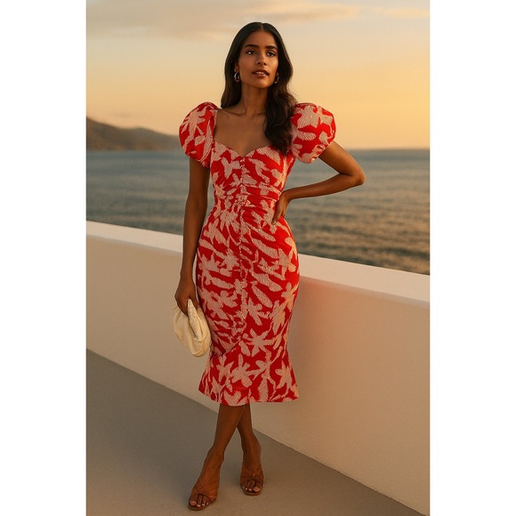 RHODE Dresses & Skirts - Rhode Tessa cotton poplin dress size 6 optical floral midi boho‎ luxe $495